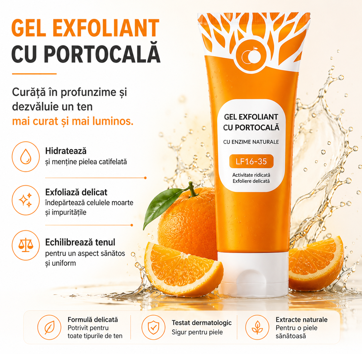 Gel Exfoliant Delicat cu Enzime de Portocală